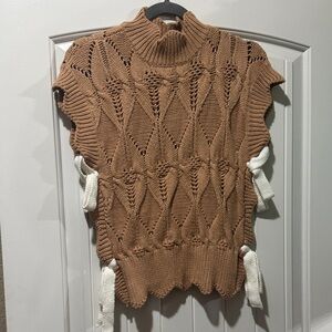 Brown Knit Sweater Vest White Accents